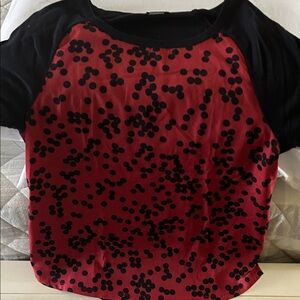 Ann Taylor Black and Red Polka Dot Short Sleeve Top